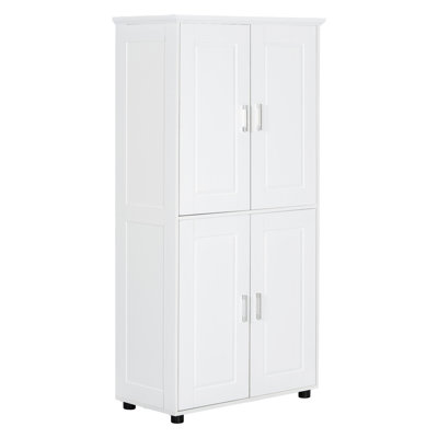 Large armoire de plancher pour salle de bain avec 4 portes et tablettes réglables, blanc