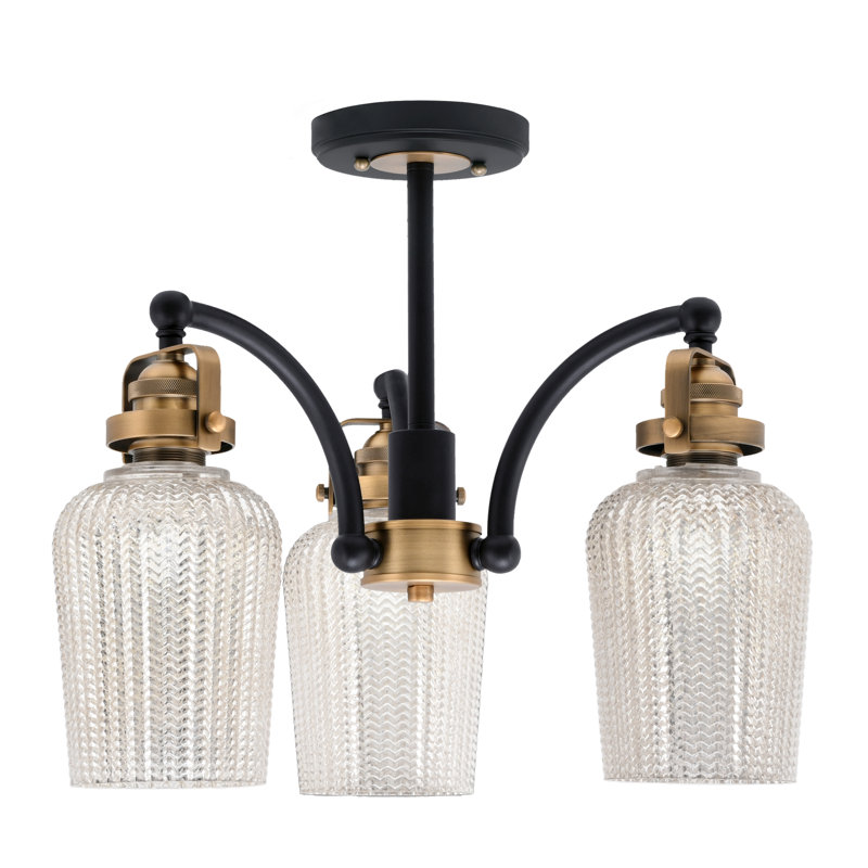 Plafonnier semi-encastré avec verre texturé 5 po Easton, Verre texturé argent, Noir mat / laiton