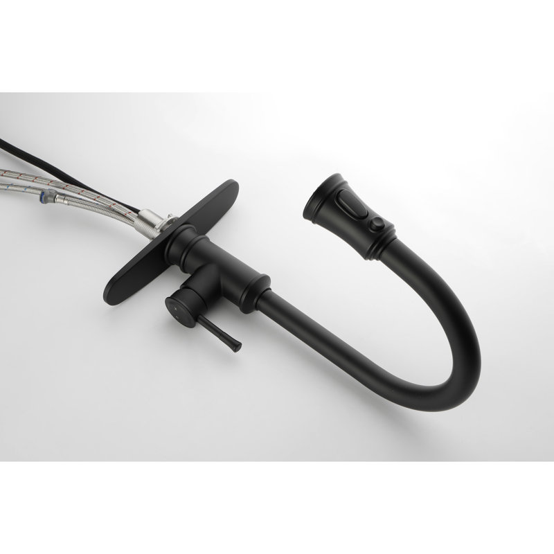 Robinet de cuisine noir mat avec douchette extractible, acier inoxydable, buse rotative à 360 ° pour une utilisation pratique, finition anticorrosion et rouille, douchette à poignée simple noire, fabrication en acier, confortable pour l'utilisateur