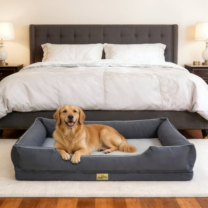 Orthopedic Dog Bed with Bolster , Grey, 3XL (24cm H x 127cm W x 94cm D)