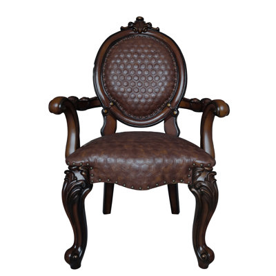 Classic Brown Cherry Arm Chair (2), With Ornate Features And Padded Support Graceful (2) In Cushions