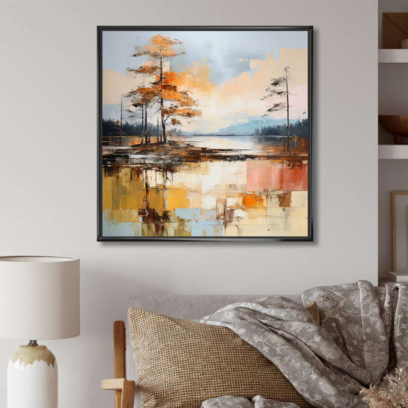 «Lake Summer Charm» sur toile, H 30 po x l 30 po x P 1 po, Cadre flottant noir
