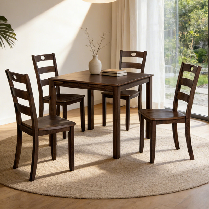 Ensemble de table de salle à manger moderne en bois massif pour 4 personnes, Espresso