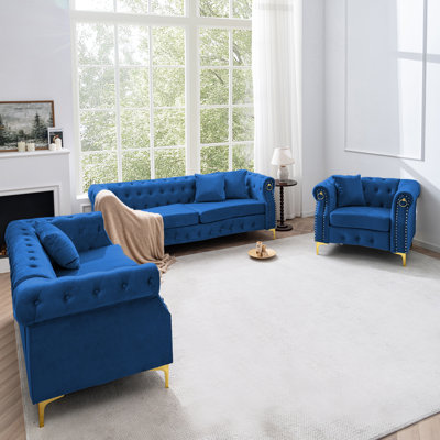 Ensemble de salon 3 pièces en velours Chesterfield
