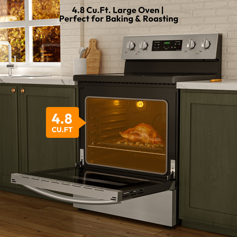 30 In. Electric Range With 4.8 Cu. Ft. Capacity Single Oven, 4 Burner Electric Cooktop, Rear Control, With Drawer