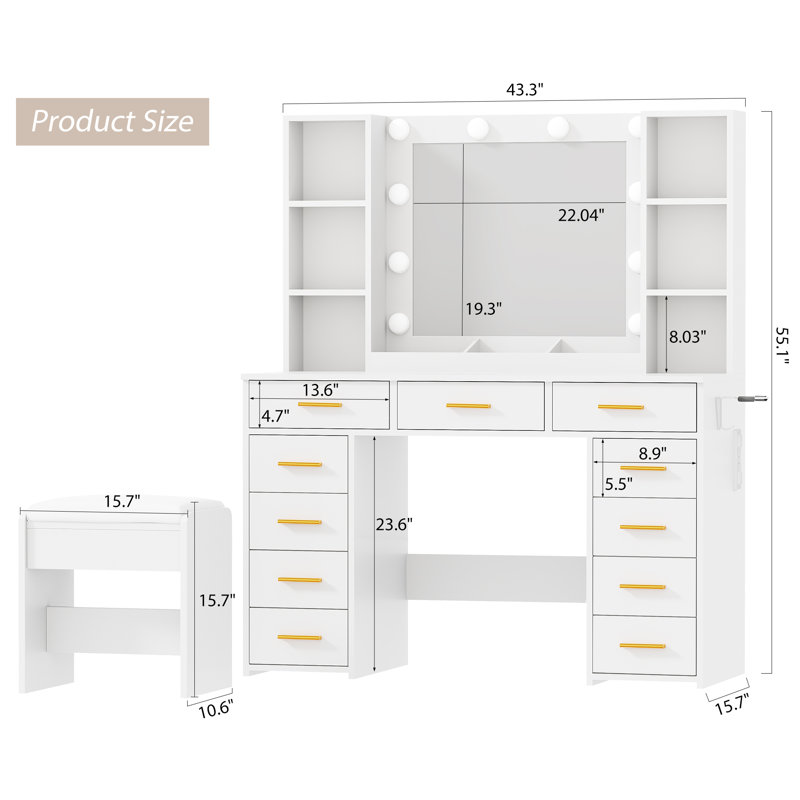 Makeup Vanity With Lights & 11 Drawers