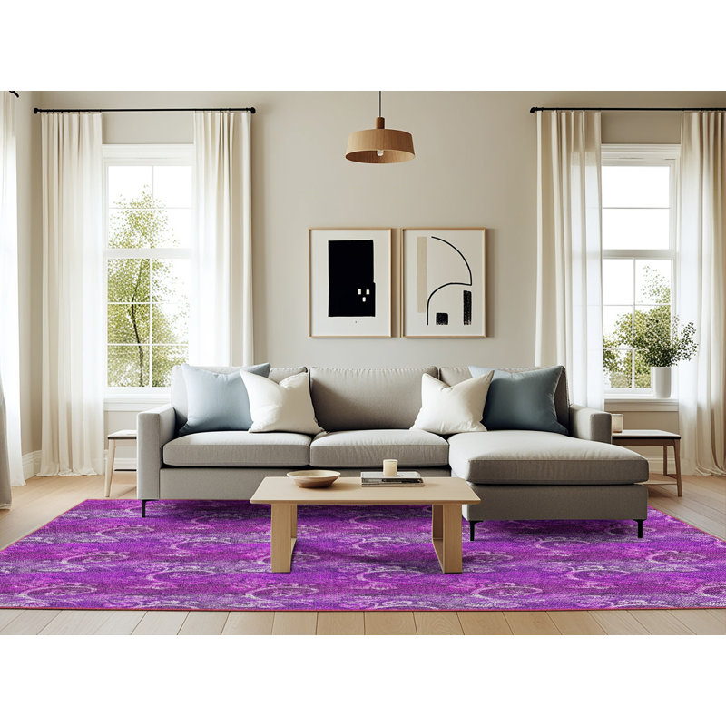 Tapis de zone rose à motif, Rectangle 6 pi x 9 pi