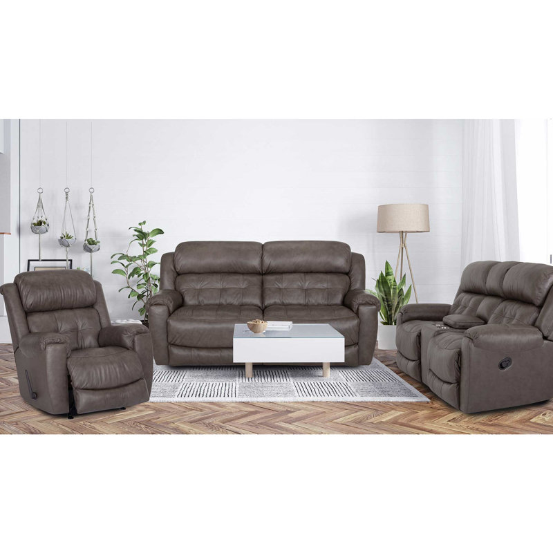 Mahaz Leather Reclining Console Loveseat, Gray
