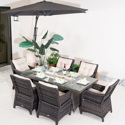 Aerolyn 6-person Wicker Patio Dining Set With Rectangular Table, Cushions Included