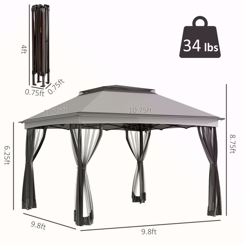 Abri escamotable d'extérieur 11 pi x 11 pi Outsunny, Gris clair