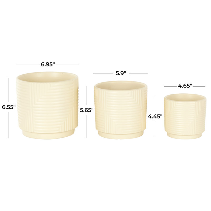 Ensemble de pots à fleurs en céramique 3 pièces Tommen, Crème, crème