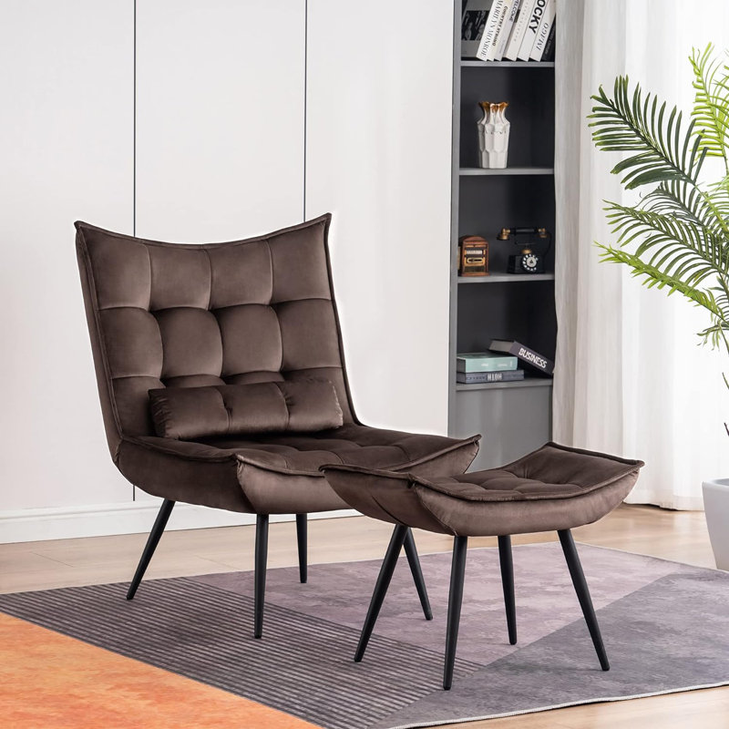 Fauteuil d'appoint moderne avec repose-pieds Solara, Velours brun