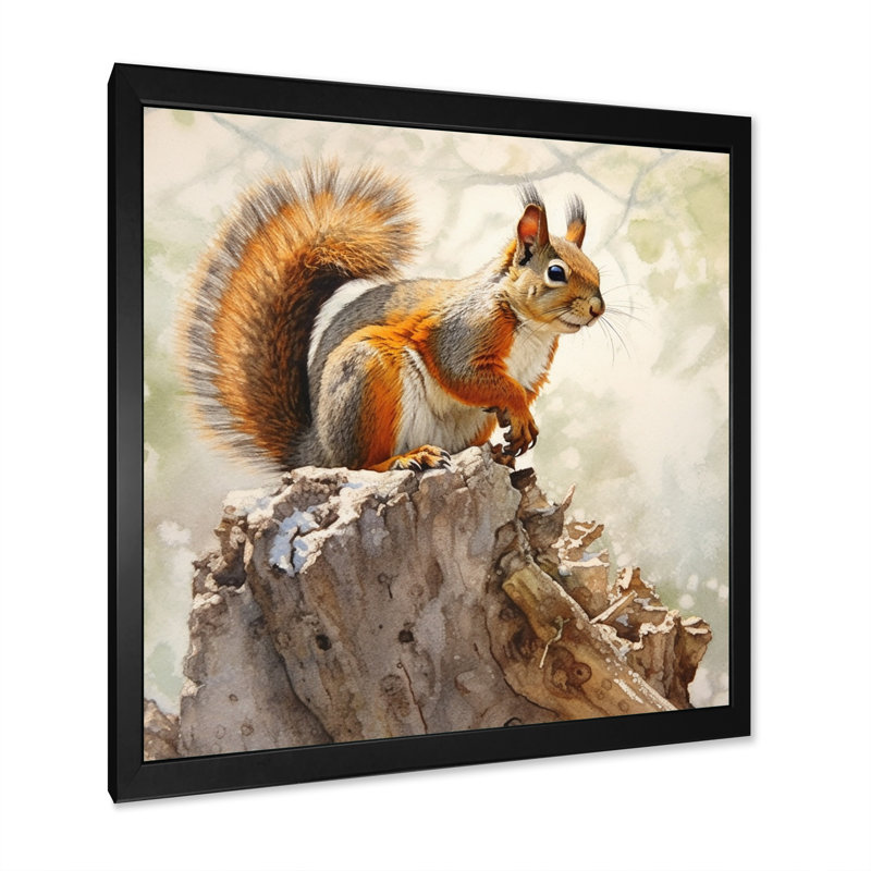 Écureuil vif III - animaux, art mural, salon, Cadre simple noir, H 16 po x l 16 po x P 1 po