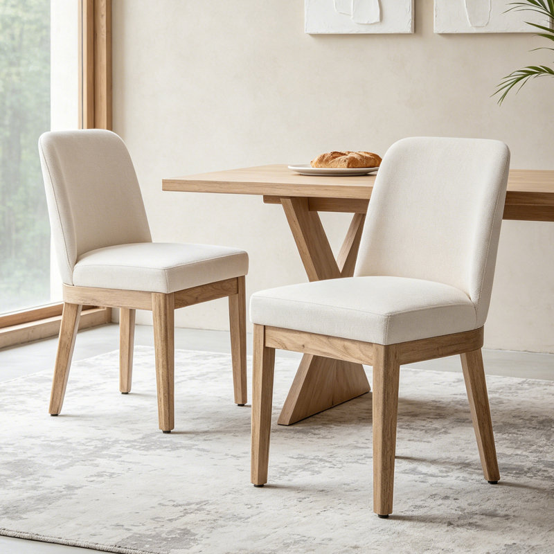 Upholstered Armless Side Chair With Solid Wood Legs, Cream