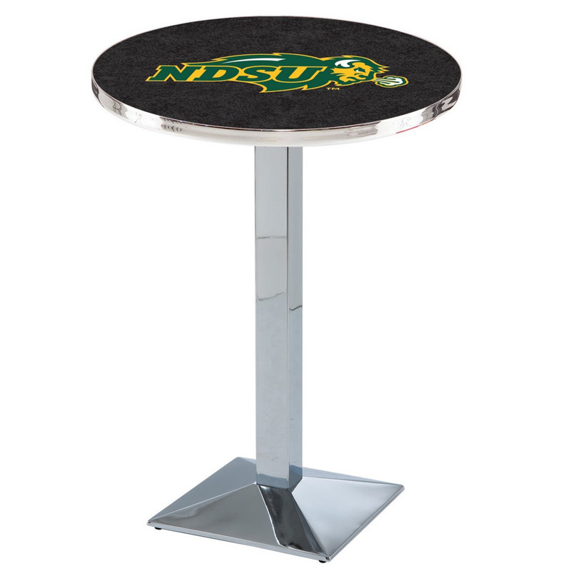 Round Metal Base Dining Table, Chrome, North Dakota State University - Black