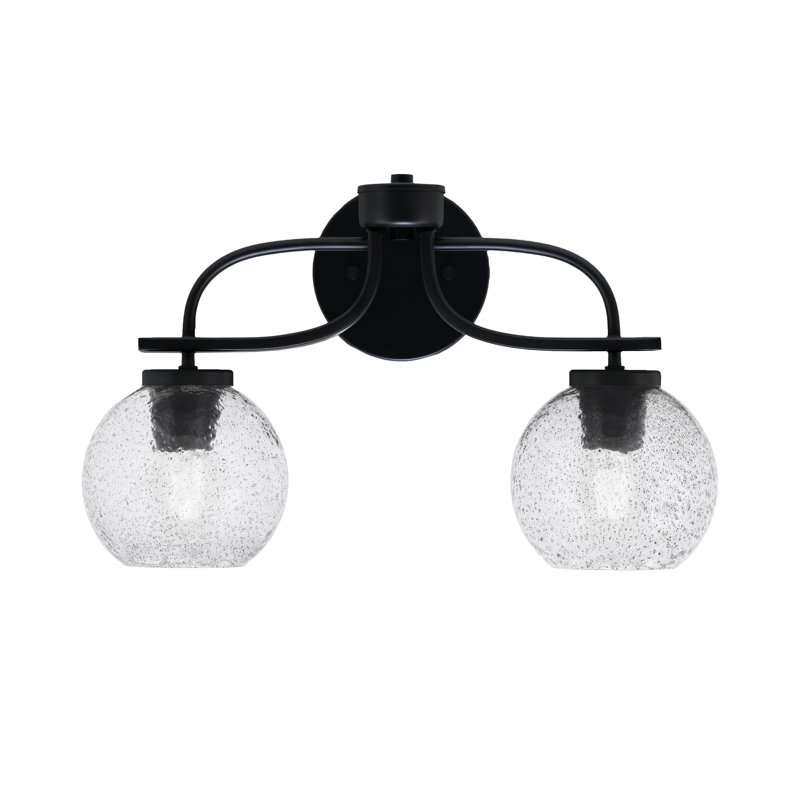 Barre d'éclairage de salle de bain 2 lumières Kristorg Cavella avec fini noir mat et verre de 5,75 po, Clair