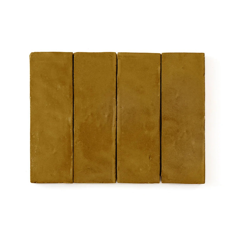 Handmade 2x6-in Moroccan Zellige Solid Color Caramel