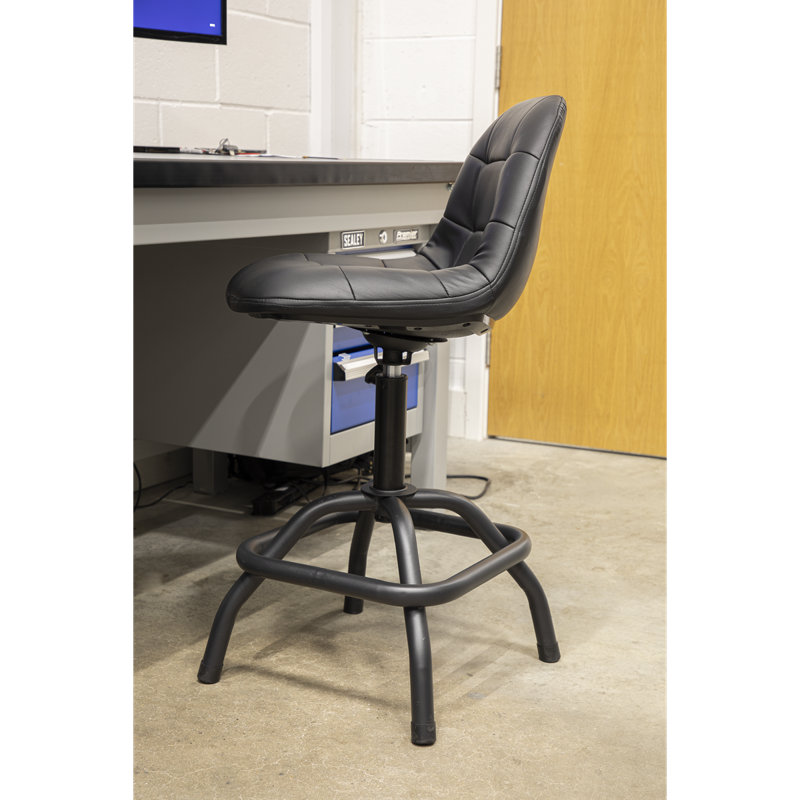Backed Adjustable Height Industrial Stool with Footrest