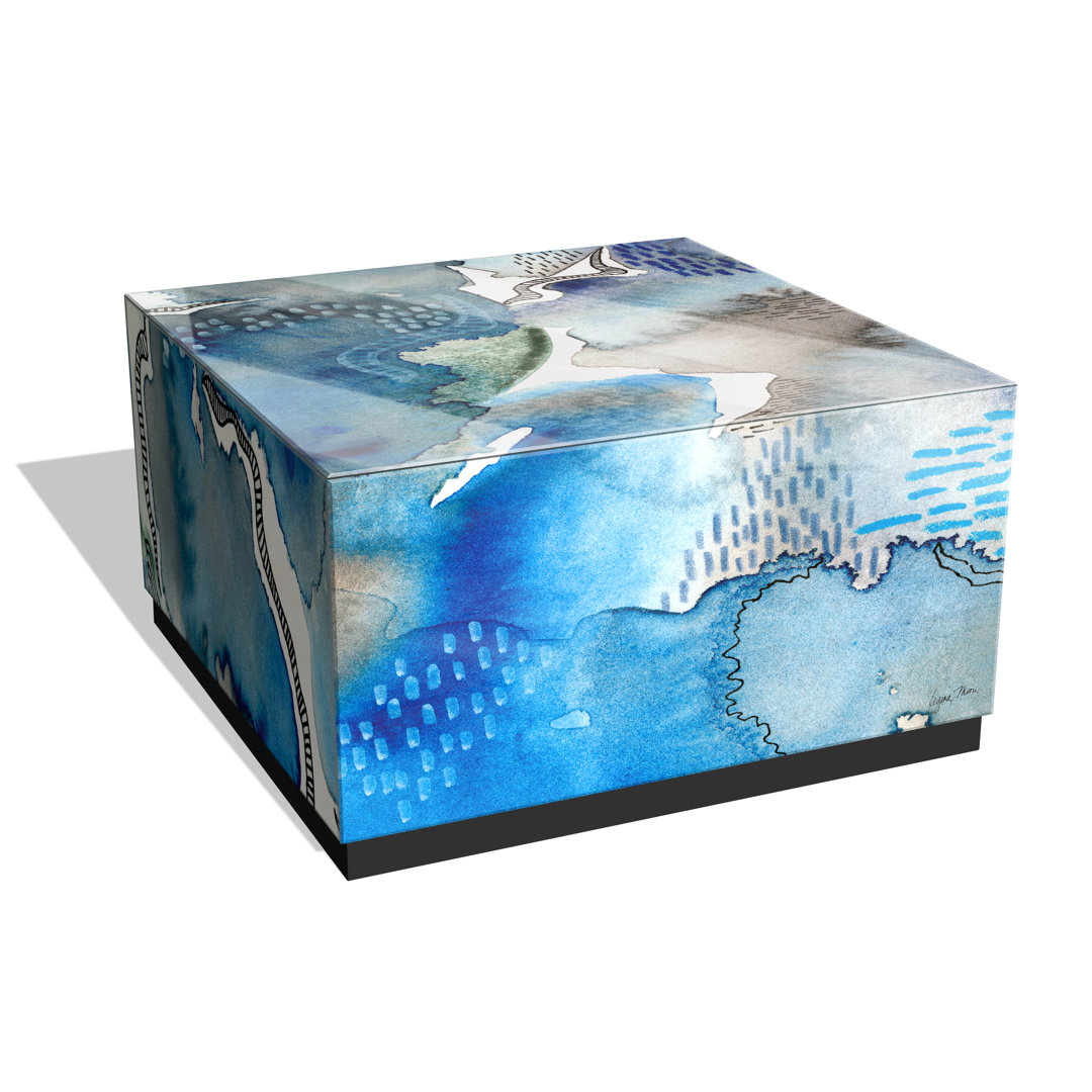 Subtle Blues Beveled Art Glass Coffee Table Empire Art Direct