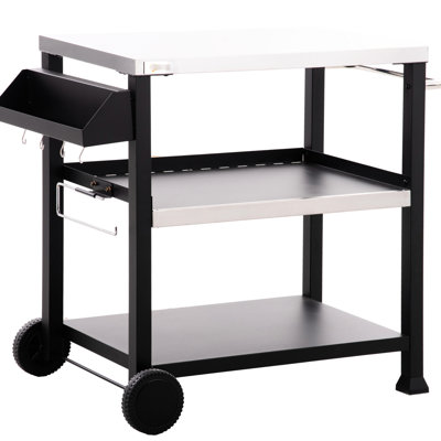 Îlot de barbecue portatif extérieur, surface en acier inoxydable, l 39,49 po x l 25,5 po x H 33 po, chariot de cuisson noir à 3 tablettes, table, avec 2 rangements et porte-serviettes