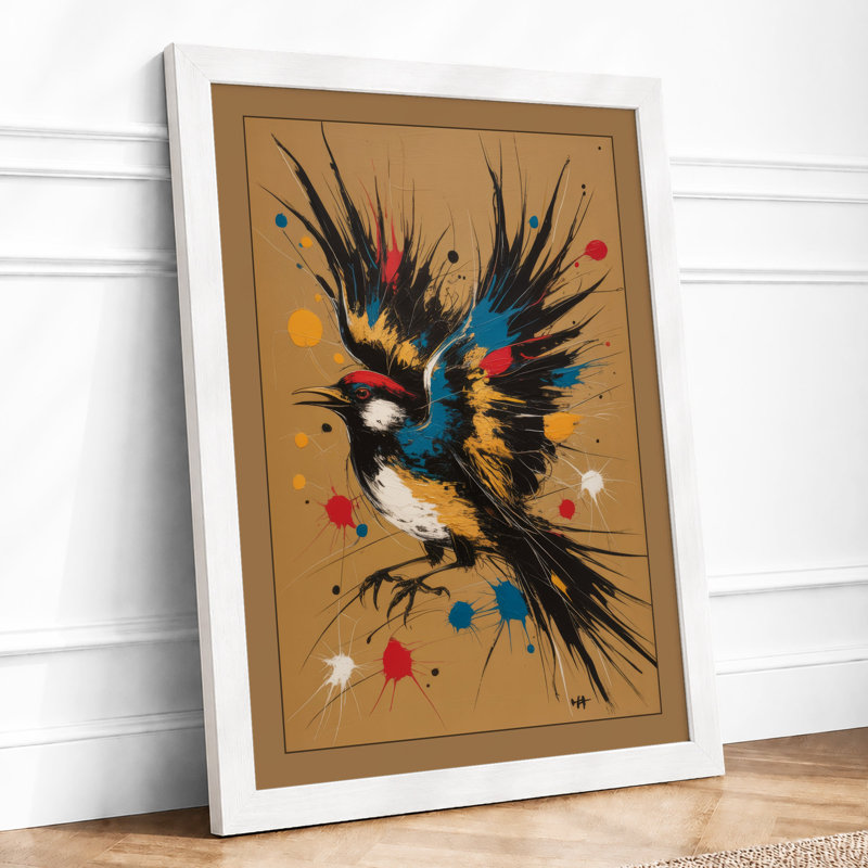 Dynamic Bird In Motion Abstract - Print, A2 - 59.4 x 42.0 cm, White