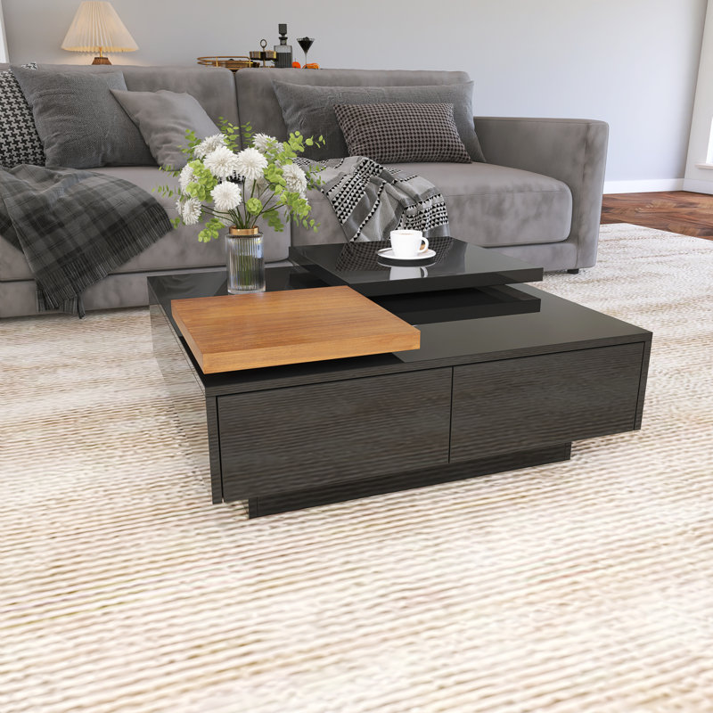 Modern Square Movable Top Coffee Table, Black