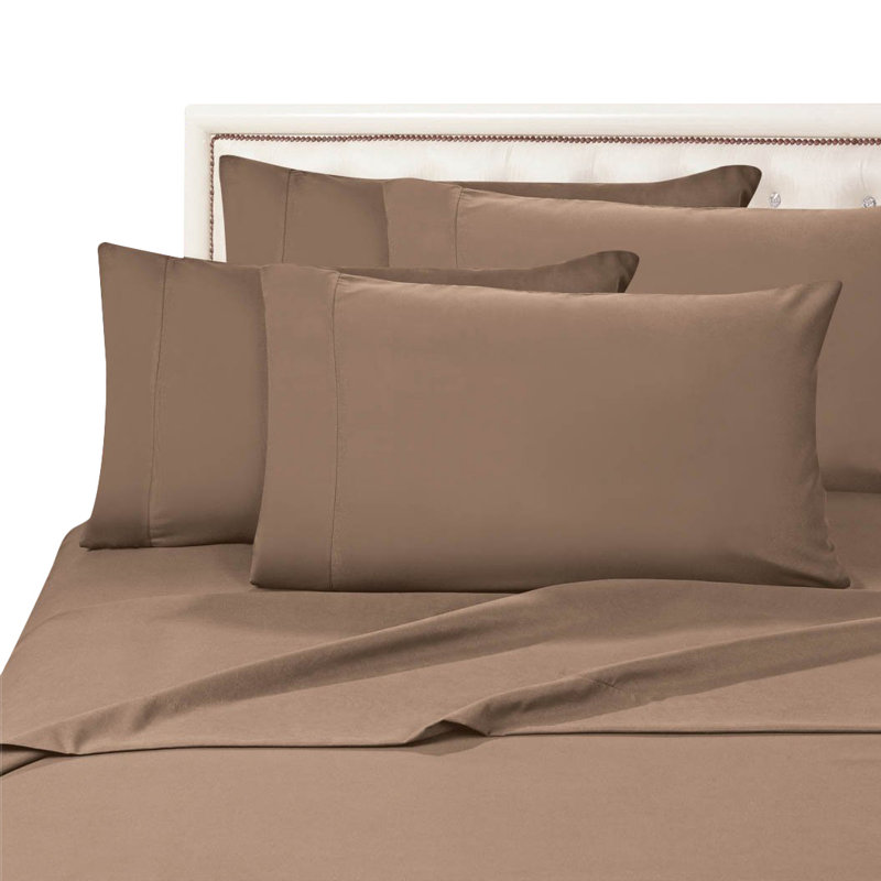 Ensemble de draps en polyester 1500 fils, Taupe, Ensemble de draps pour très grand lit