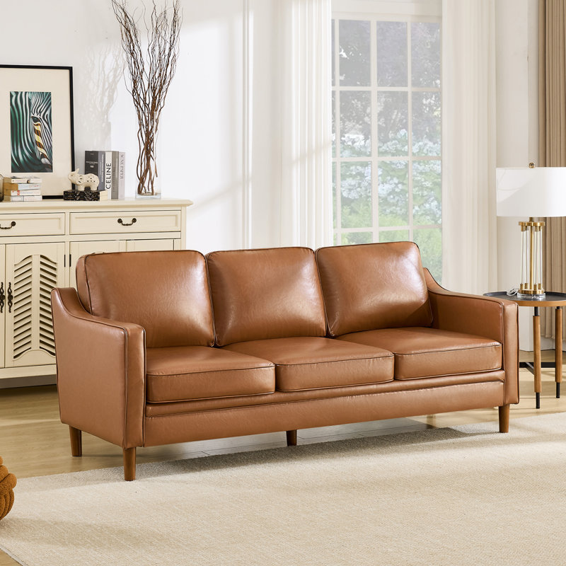 Azriah 80.31'' Faux Leather Square Arm Sofa, Chestnut Performance Faux Leather