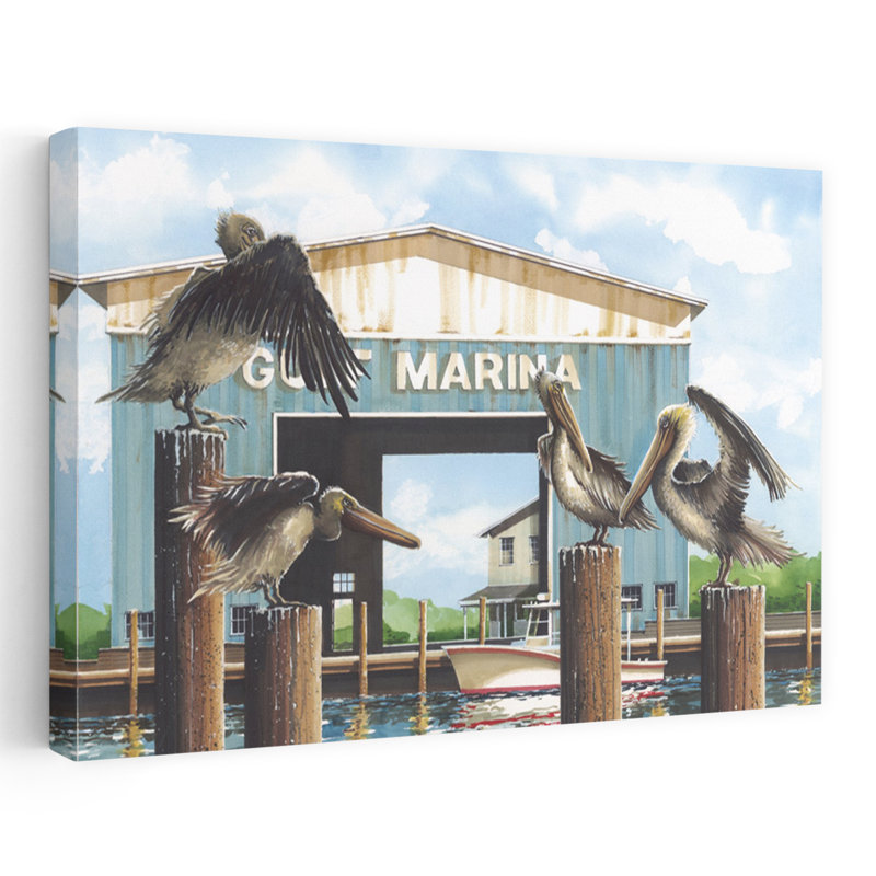 Les rois de la marina, art côtier pélican, H 16 po x l 24 po