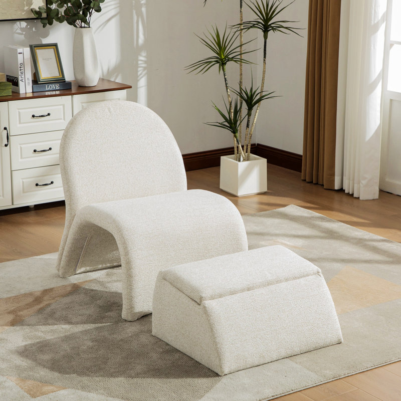 Chaise rembourrée sans accoudoirs avec repose-pieds de rangement, fauteuil d'appoint pour salon, chambre à coucher, bureau