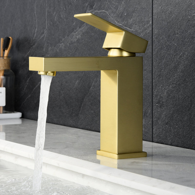 Robinet de lavabo pour salle de bain en or brossé - Construction contemporaine latérale et stable avec longue durée