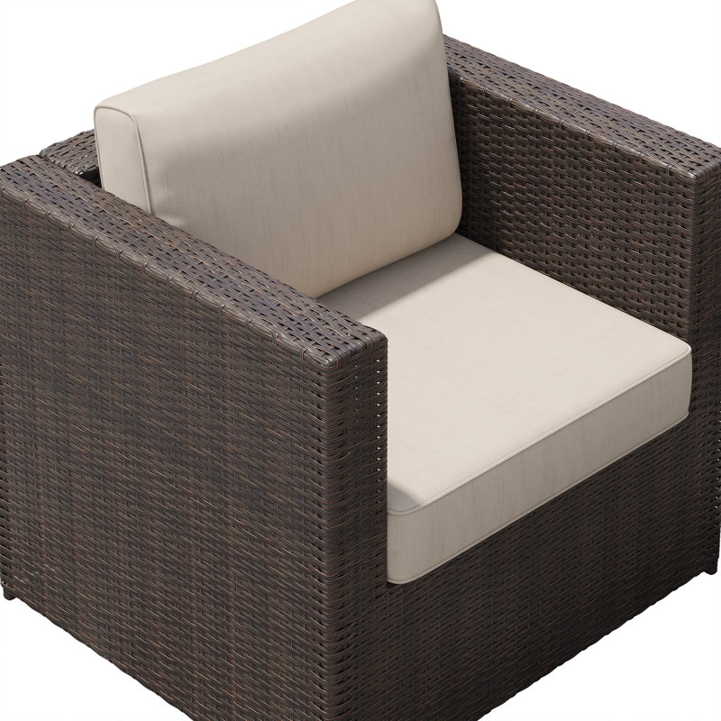 Baecher 7 Piece Rattan Sectional Seating Group with Cushions, Beige, Brown