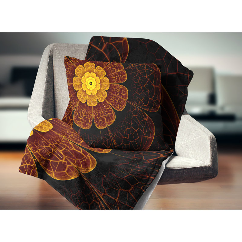 Coussin floral à fleur symétrique floral, 16 po x 1 po, Coussin décoratif