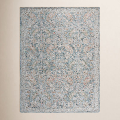 Teal Green Hand-Tufted Wool Oriental Rug