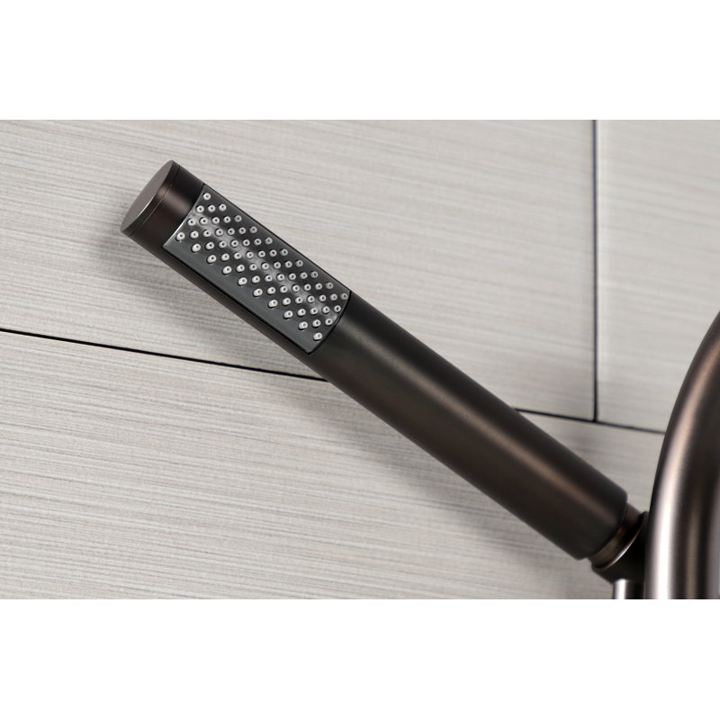 Kingston Brass Webb Three-Handle 2-Hole Adjustable Wall Mount Clawfoot Tub Faucet with Knurled Handle and Hand Shower