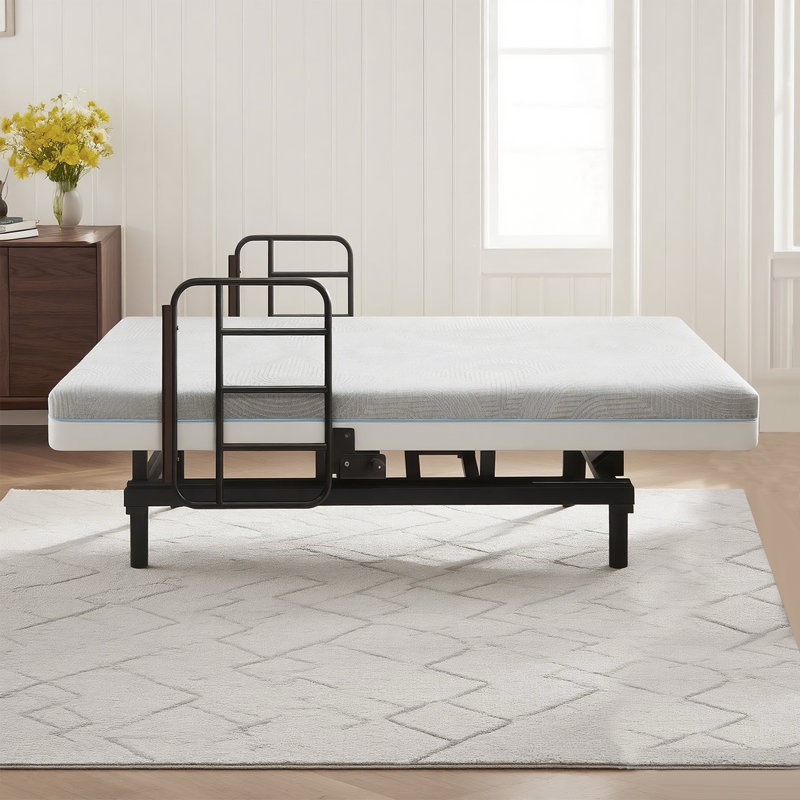 Electric Lift Bed for Home - Adjustable Backrest & Legs with Wired Remote, Built-in Safety Rails, Easy-Access Care Bed