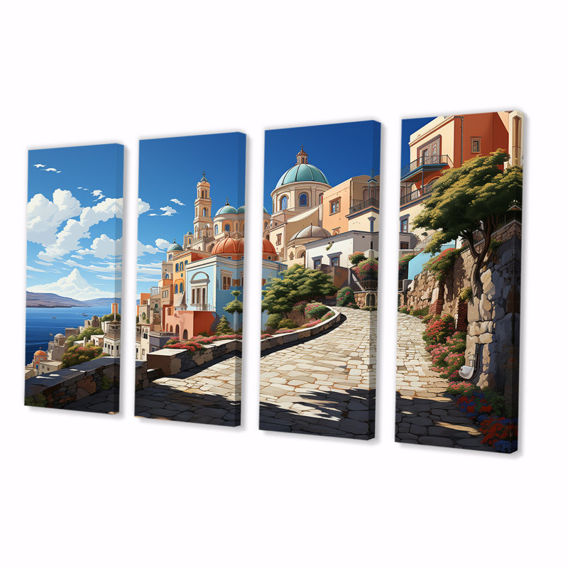 «Italian Coastal Village I - Landscape Italy», ensemble de 4 pièces d'art mural, H 28 po x l 48 po