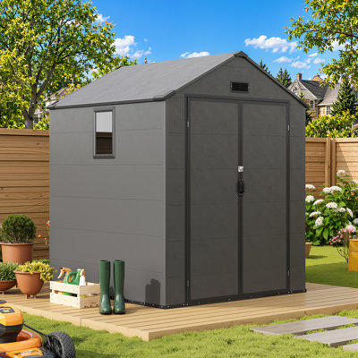 6' x 6' Outdoor Resin Storage Shed with Lockable Double Doors and Side Window