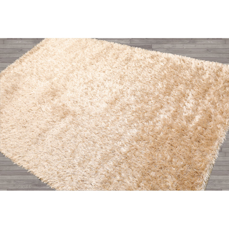 Hand Made Shag Polyester Modern & Contemporary Area Rug Beige, Rectangle 2' x 3'