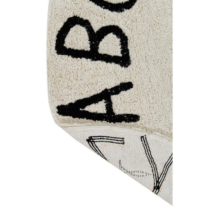 Washable Round Rug ABC Natural - Black