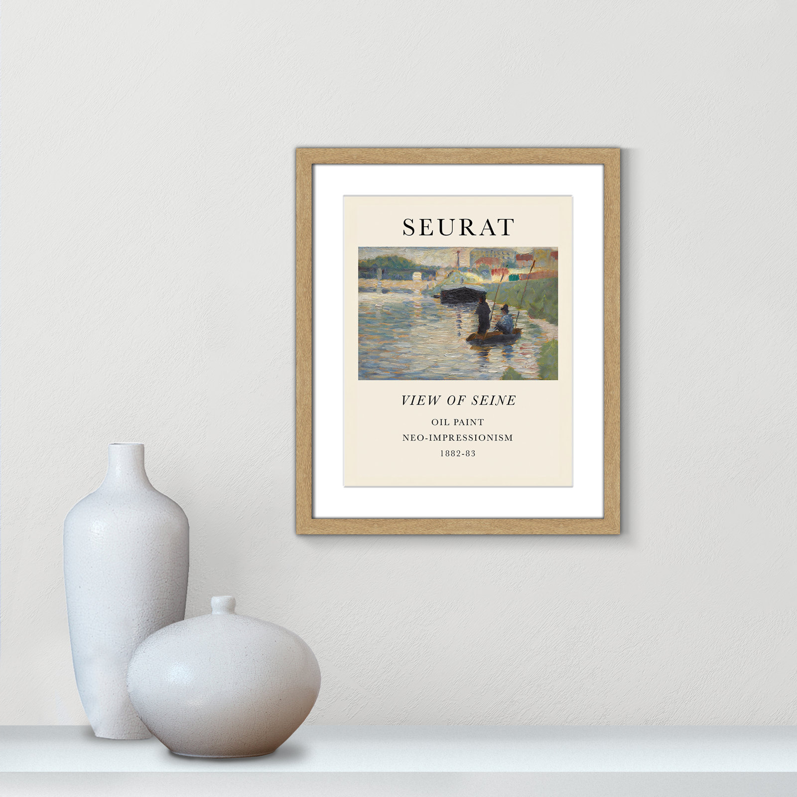 View Of Seine by Georges Seurat, Yes, 19" H x 16" W x 1.25" D, Natural Single Picture Frame