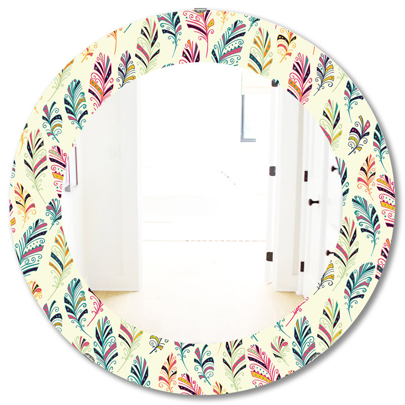 Plumes 26 - Miroir bohémien et éclectique, H 31,5 po x l po