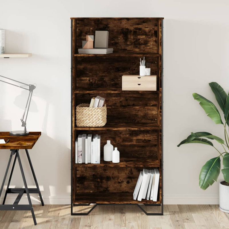 Samiria Bookcase, (4 Shelves) 137.5cm H x 80cm W x 31cm D, Smoked Oak