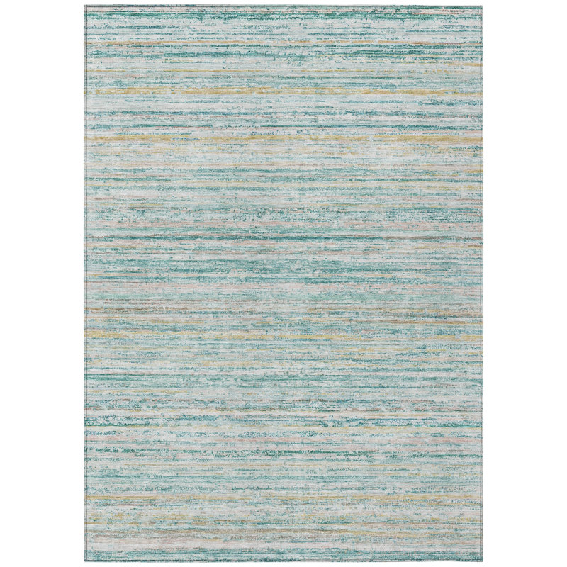 Tapis bleu sarcelle lavable à rayures 9 pi x 12 pi bleu sarcelle