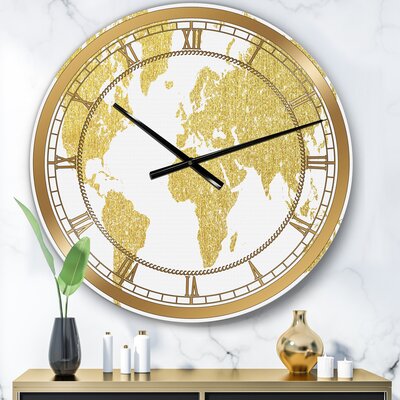 Golden Map Of The Earth - Large Fashion Wall Clock -  World Menagerie, 6386D161ED6940F39DCFDADA3FD1E845