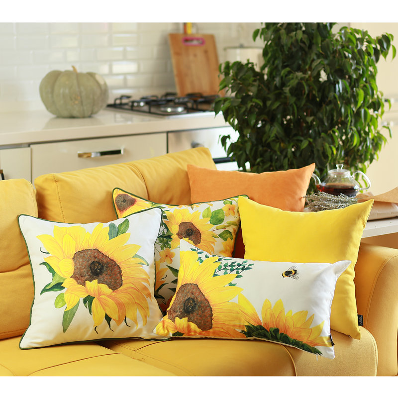 Sunflowers Printed Polyester Lumbar Pillow Cover 12" x 20"