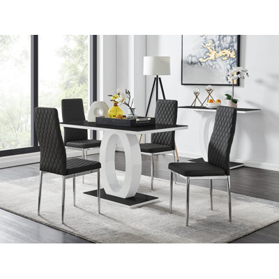 Scottsmoor High Gloss Halo Dining Table Set & 4 Luxury Faux Leather Dining Chairs - Modern Design