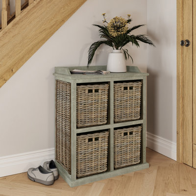 Maquoit 4 Drawer Handmade Kubu Rattan 2 Over 2 Basket Storage Unit Limewash