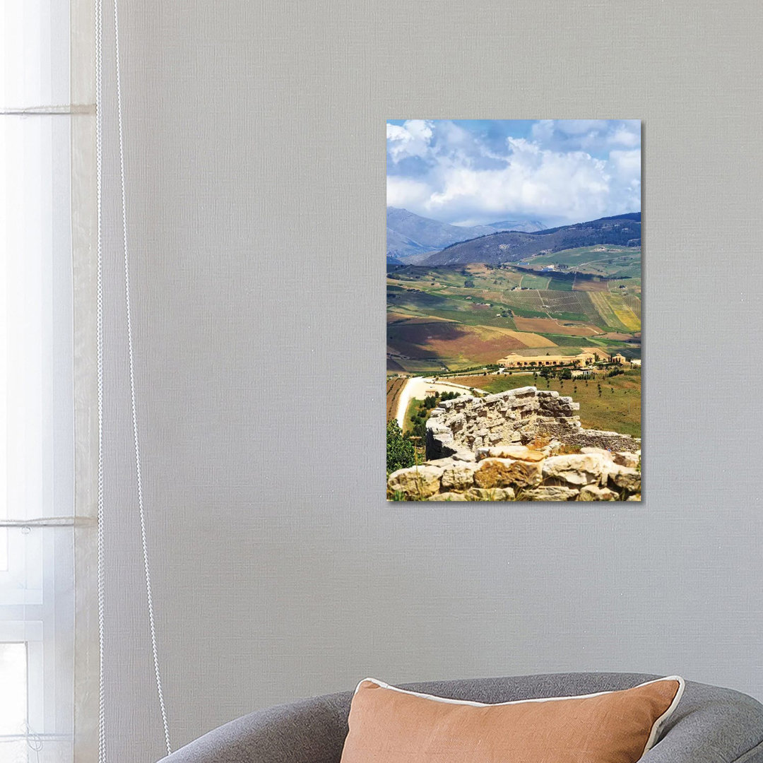 View From Segesta Overlooking Rolling Hills In Valley von Susan Richey - Gallery-Wrapped Canvas Giclée on Canvas