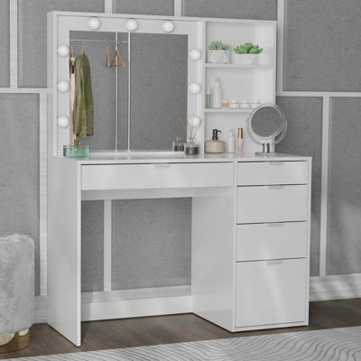 Jessica 42” Lighted Makeup Vanity Desk With Mirror and 5-Drawer